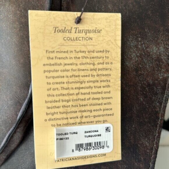 Patricia Nash Zancona Leather Front Tooled Turquoise Shoulder Handbag Xbody - Picture 12 of 12